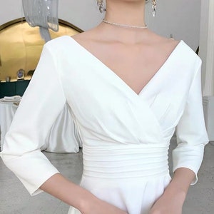 JanieLs französische weiße Kleider elegante Robe de mariée Abendkleider mariée Hochzeitkleid Robe Brautkleid profonde à col en V