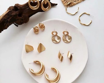 Schmuck elegante Ohrringe Metall Ohrringe schicke Ohrringe unregelmäßige Ohrringe Ohrstecker gold matt Gold Silber 925
