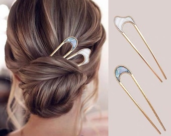 JanieLs Haarnadel Haarklammer schöner Haarschmuck Haarspange klein Retro Klammer Minimalistisch Perlmutt Haarstab épingle à cheveux Haargabel Geschenk