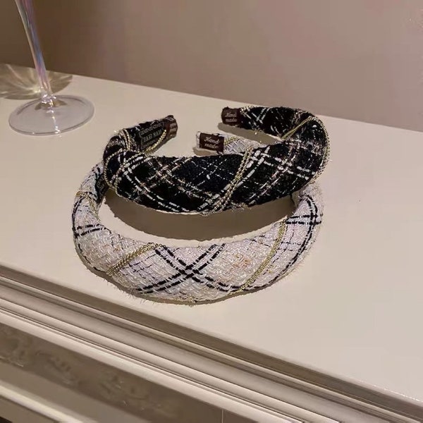 Haarschmuck französische elegante Haarbands weiße Haarschmuck Tweed Haarreife tweed headband homespun headband Haarklammer