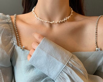 Schmuck zarte Perlenkette aus gezüchteten Perlen Pearl necklace Damen weiße Halskette Geschenk für sie zeitlose Halskette