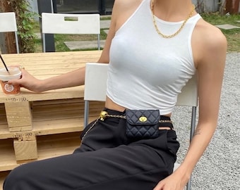 Damen Gürtel multifunktionaler Ledergürtel Gold Hüftkette minimalistischer Gürtel ohne Löcher Detachable fanny pack