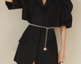 Damen Gürtel Ledergürtel Schwarze Hüftkette Pu leather belt minimalistische Gürtel ohne Löcher Waist chain