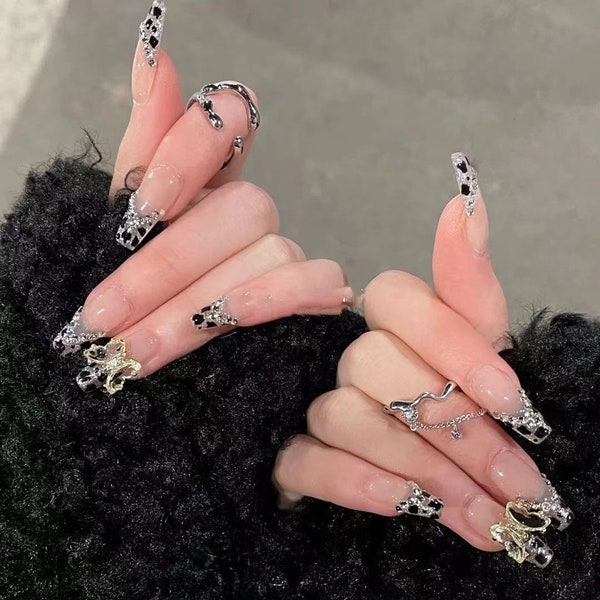 Press On Nails Coffin Luxury | Press On Nails | Fake Nails Crystal Set Glue on Nails | Gift for her