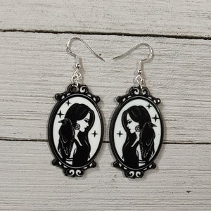Witchy Girl With A Crow Earrings | Witchy Earrings | Crow Earrings | Gothic Earrings | Halloween Earrings |