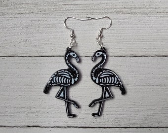 Flamingo Skeleton Earrings | Halloween Earrings | Gothic Earrings | Spooky Earrings |