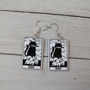 Kitten Death Tarot Card Earrings | Cat Earrings | Cat Tarot Card Earrings | Witchy Earrings | Gothic Earrings |
