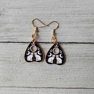Two Cat Planchette Earrings | Gothic Earrings | Witchy Earrings | Ouija board Earrings | Halloween Earrings | Enamel Earrings |
