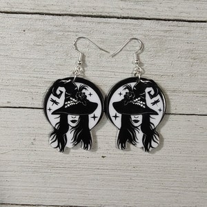 Witch Earrings | Black And White Witch Earrings | Witchy Earrings | Pagan Earrings | Gothic Earrings |