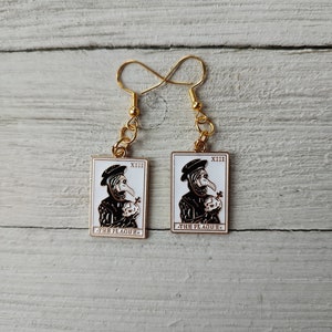 The Plague Tarot Card Earrings | Plague Doctor Earrings | Tarot Card Earrings|  Witchy Earring | Gothic Earrings | Enamel Earrings |
