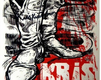 クリスブラウン直筆サインいり、絵画 クリス・クリストファーソンのサイン入り 8x10 スター誕生 ジョン