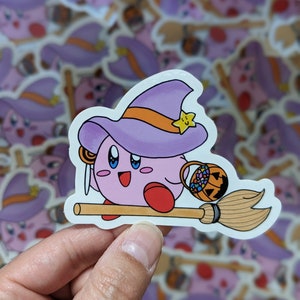 Kirby Witch Halloween Clear Sticker