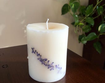 Handmade Beeswax Pillar Candle with Russian Sage: Locally Sourced, 4"