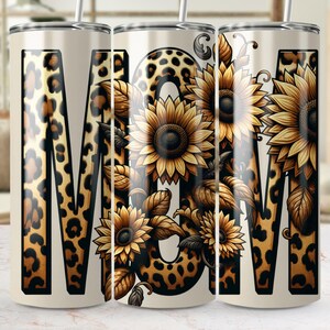 Leopard Print MOM Sunflower Digital Tumbler Wrap, Mom Tumbler PNG Design, Mother's Day Gift Tumbler Wrap, Floral Tumbler Wrap for Mom