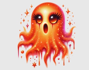 Orange Halloween Ghost Clipart, Spooky Png (Digital Download)