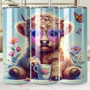 Floral Highland Cow Tumbler Wrap: Spring Watercolor Clipart (Digital Download)
