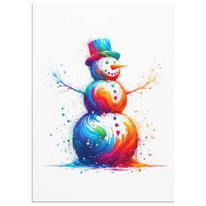 Colorful Snowman Digital Print, Watercolor Abstract Art, Winter Wall Decor, Vibrant Snowman Art, Whimsical Christmas Print, Holiday Art