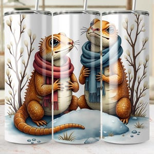 Bearded Dragon Tumbler Wrap: Winter Scarf Lizard Art (Digital Download