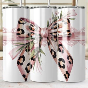 Tumbler wrap roze strik met luipaardprint: girly sublimatieontwerp (digitale download)