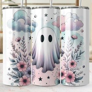 Niedliche Geist Digital Wrap, gruselige Saison Design, Pastell Halloween Grafik, digitaler Download für Sublimation, 20 Unzen Tumbler Design