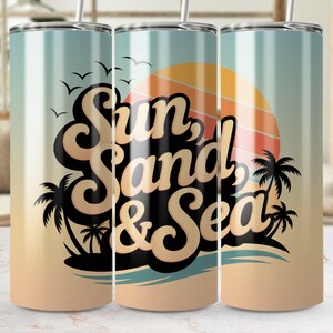 Retro Sun Sand Sea Tumbler Wrap: Summer Beach Design (Digital File)