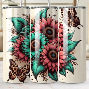 Sunflower Leopard 20oz Skinny Tumbler Wrap: Floral Sublimation Design (Digital Download)