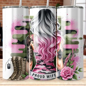 Pink Camo Tumbler Wrap: Military Wife Floral Boots Design (Digital Download)