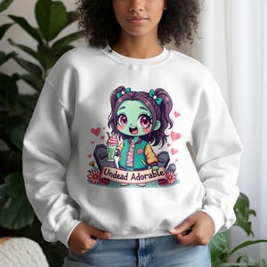 Undead Adorable Zombie Girl T-Shirt Design,Cute Halloween Digital Download,Kawaii Zombie Clipart for Shirts,Spooky Zombie Tee Graphic