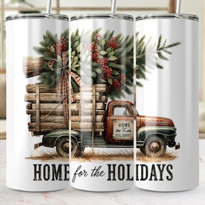 Vintage Christmas Truck PNG: Holiday Tumbler Wrap (Digital Download)