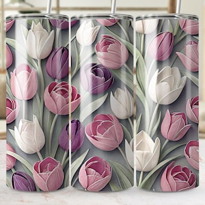 Papier d&#39;emballage tulipe, design floral de verre, papier d&#39;emballage fleurs, verre printemps, verre violet rose, papier peint sans couture, décalcomanie de verre