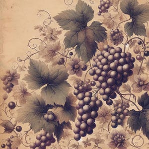 10 pages de carnet de voyage vintage raisins, éphémères imprimables, papier de scrapbooking floral, thème du vin, fond d'art, téléchargement numérique, travaux manuels