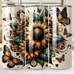 Sunflower Leopard Tumbler Wrap: Floral Sublimation Design (Digital Download)
