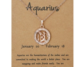 Aquarius Pendant Necklace Rose Gold Aquarius Zodiac Necklace