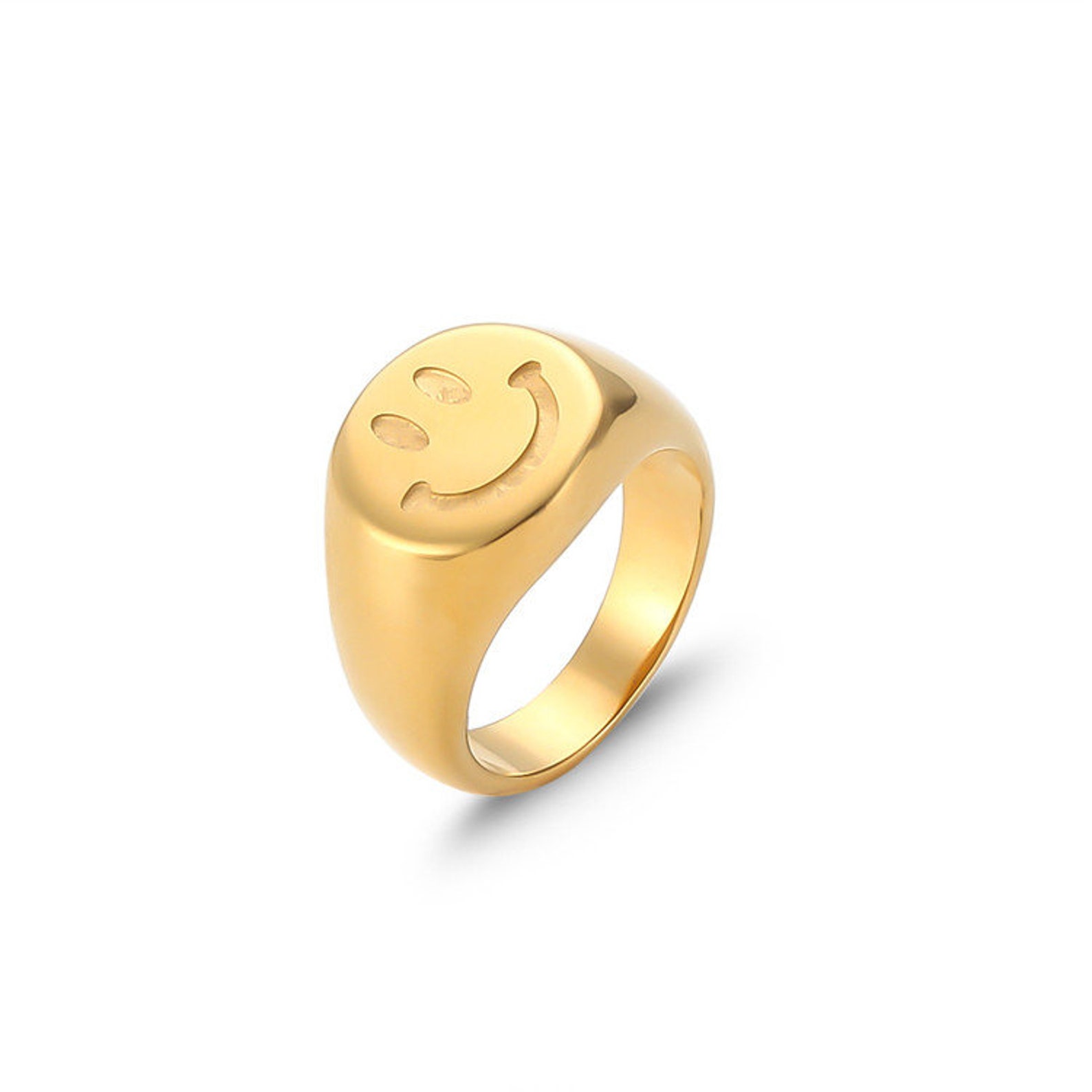 Gold Happy Face Ring Smiley Face Ring Stackable Ring Etsy