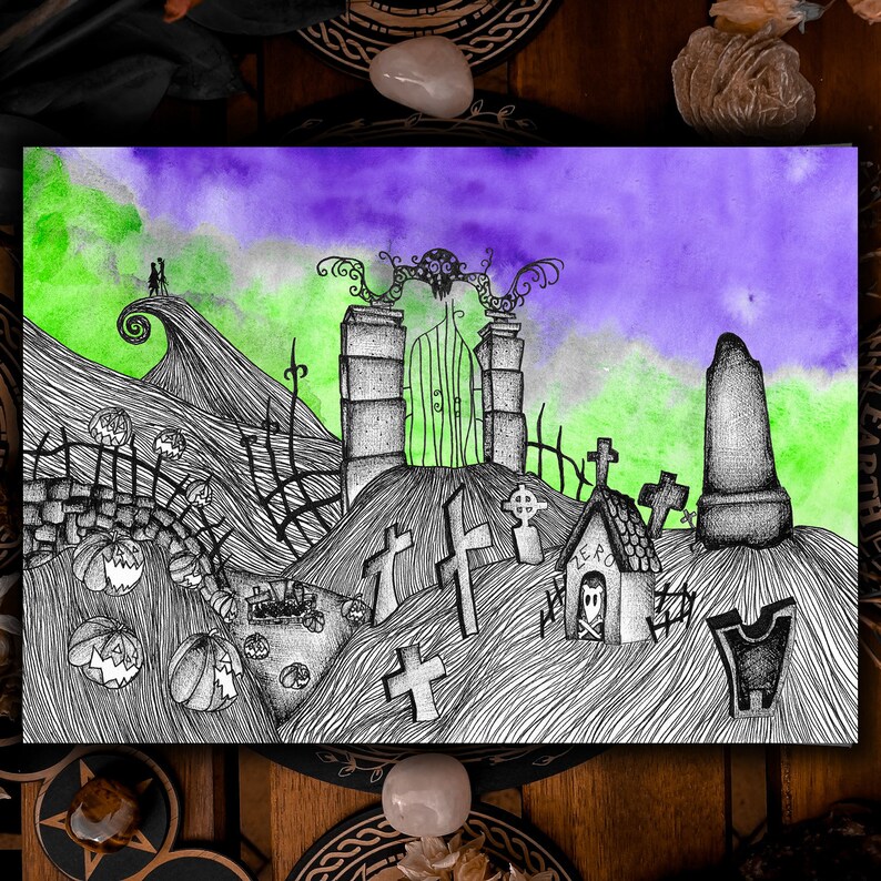 Nightmare before christmas cemetery hill drawings