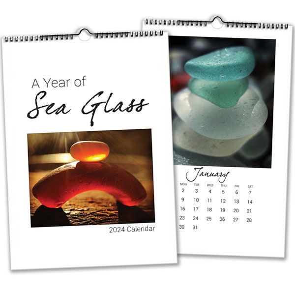 Sea Glass Wall Calendar 2024, Seaglass art, seaglass photography, beach glass art, beachcombing gifts, 2024 calendar