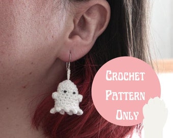 Boucles d’oreilles Mini Fantôme | Pas de couture, modèle de crochet pour débutant | Amigurumi d’Halloween | Accessoires mignons et effrayants | Instructions PDF à téléchargement instantané