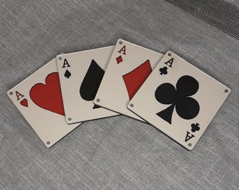 4 Aces Coasters, Four of a Kind coasters, game room poker night coasters, unique game gift