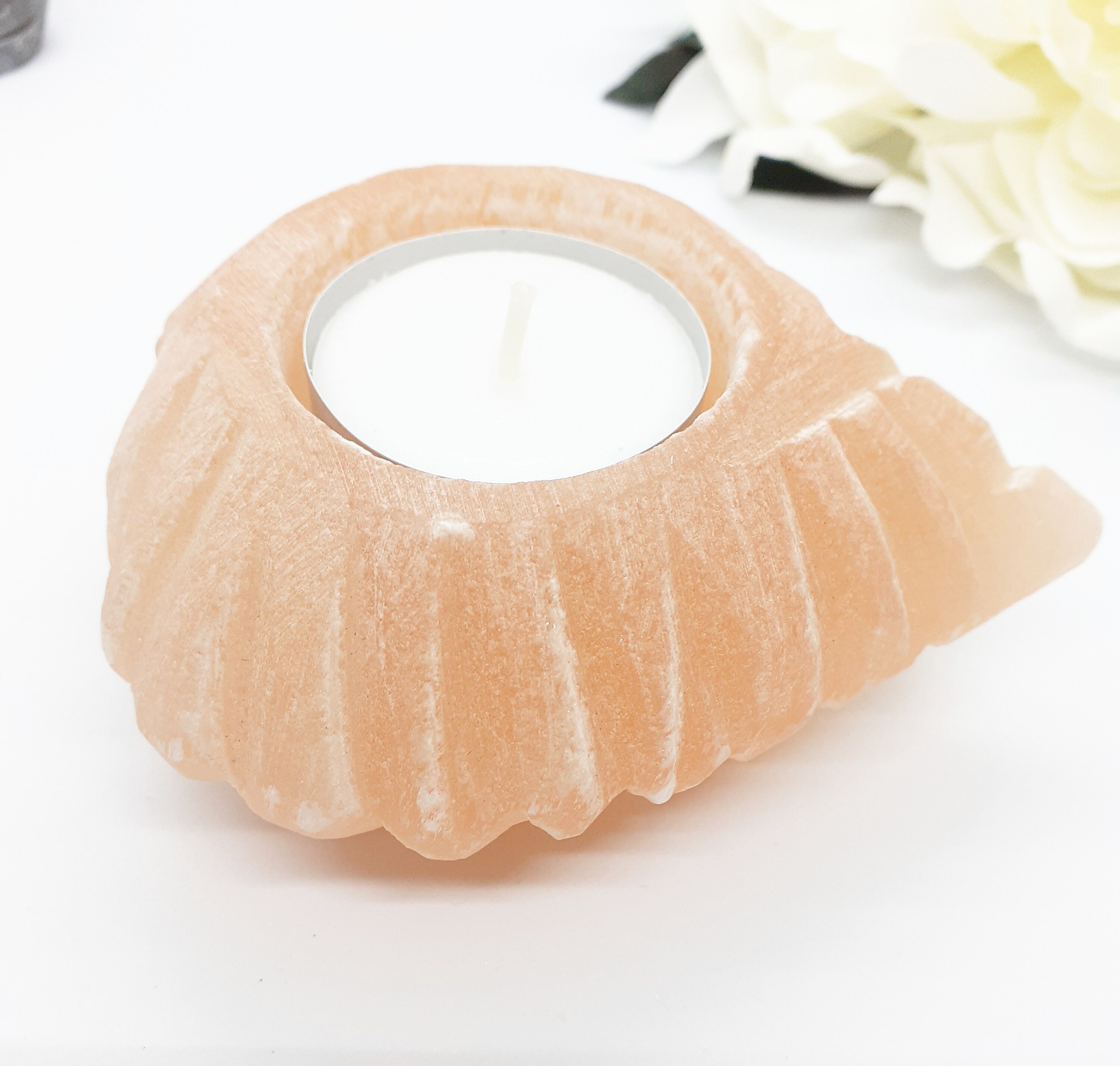 Bougeoir Coeur de Sélénite Orange