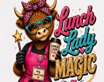 Highland Cow Lunch Lady Shirt PNG, School Cafeteria Shirt Design (Instant Download)