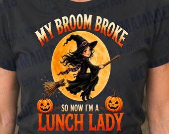 Halloween Lunch Lady Shirt, Witch Broom Humor, Cafeteria Staff Tee