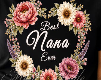 Corazón floral Nana PNG, diseño de regalo para abuela (descarga digital)