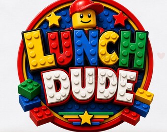 Lunch Dude PNG | Building Brick Inspired School Cafeteria Design | Funny Lunch Staff Digital Download | School Nutrition PNG