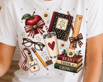 Vintage Teacher Apple Books PNG, Classroom Sublimation Design (Digital Download)