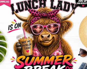 Vaca de las Tierras Altas, Señora del Comedor, Vacaciones de Verano PNG / Regalo para Trabajadora de Cafetería (Descarga Digital)