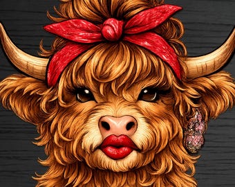 Imagen PNG de una vaca de las Tierras Altas, arte con frases ingeniosas, imágenes prediseñadas de estilo vintage (descarga digital).