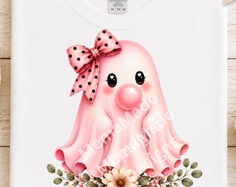 Pink Bubble Gum Ghost PNG | Cute Pink Ghost Clipart | Coquette Halloween PNG | Kawaii Ghost | Pastel Halloween Digital Download