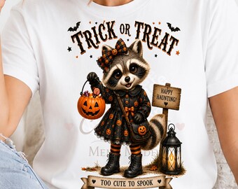 Halloween Raccoon PNG | Cute Halloween Raccoon Sublimation | Too Cute To Spook PNG | Halloween Clipart | Pumpkin PNG | Instant Download