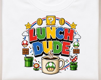 Lunch Dude PNG | Retro Gaming Cafeteria Worker Graphic | Funny School Nutrition Staff Download