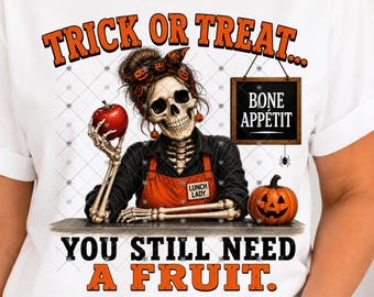 Halloween Lunch Lady PNG | Skeleton Cafeteria Staff Shirt Design (Digital Download)